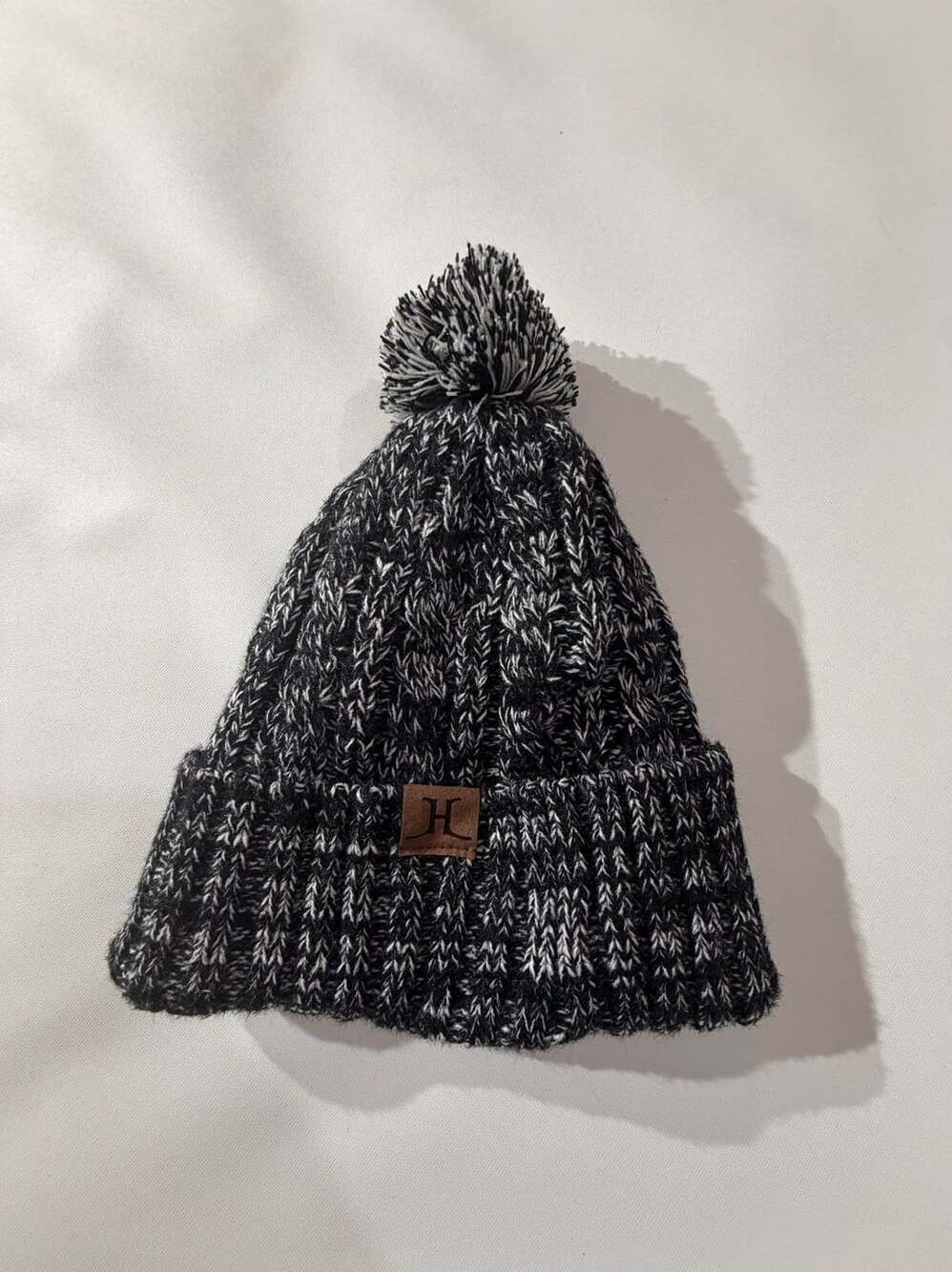 CC Knit Beanie Hat Fleece Lined Winter Warm Pom Cable Knit Skull Cap Black